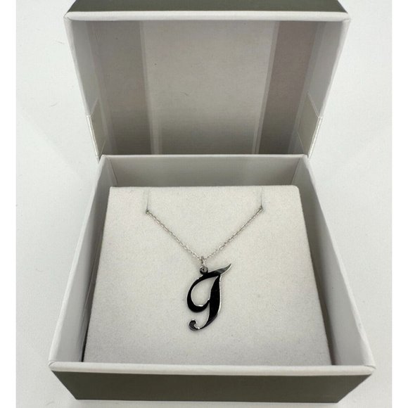 Script T Initial Charm & Silver Chain Necklace - 925 Sterling Silver  - 18"  NEW - Picture 1 of 8